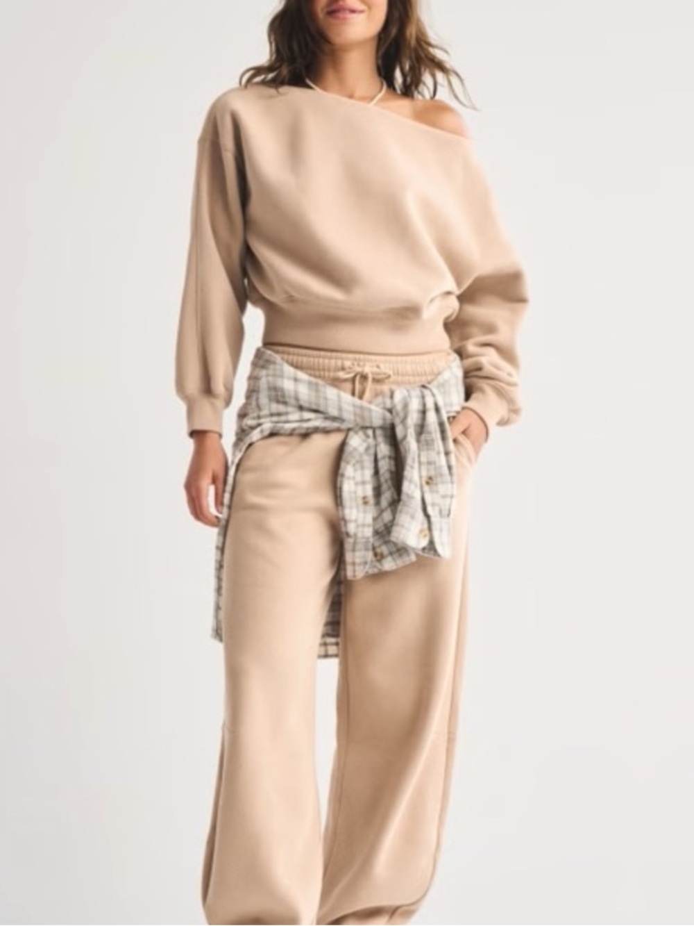 Abercrombie & Fitch Tan Off The Shoulder Sweatshirt
